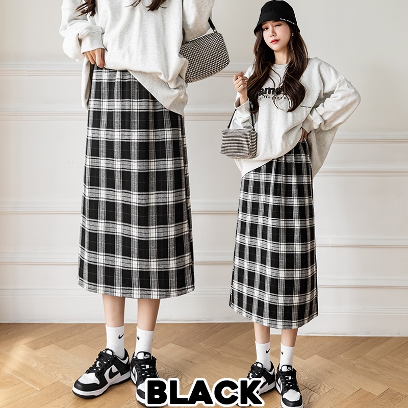 KARAKOREA 832 Hwasa Skirt/Korean Midi Skirt/Rok Midi Motif Kotak Kotak/Rok wanita/Office Skirt/Rok kerja