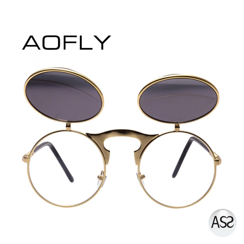 ASS Shop - AOFLY Kacamata Hitam Round Vintage Steampunk Sunglasses