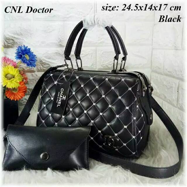 JUAL TAS KULIT GARUT WANITA BESAR TAS WANITA IMPORT BATAM TERBARU Chanel Doctor Diamond Black Nickel