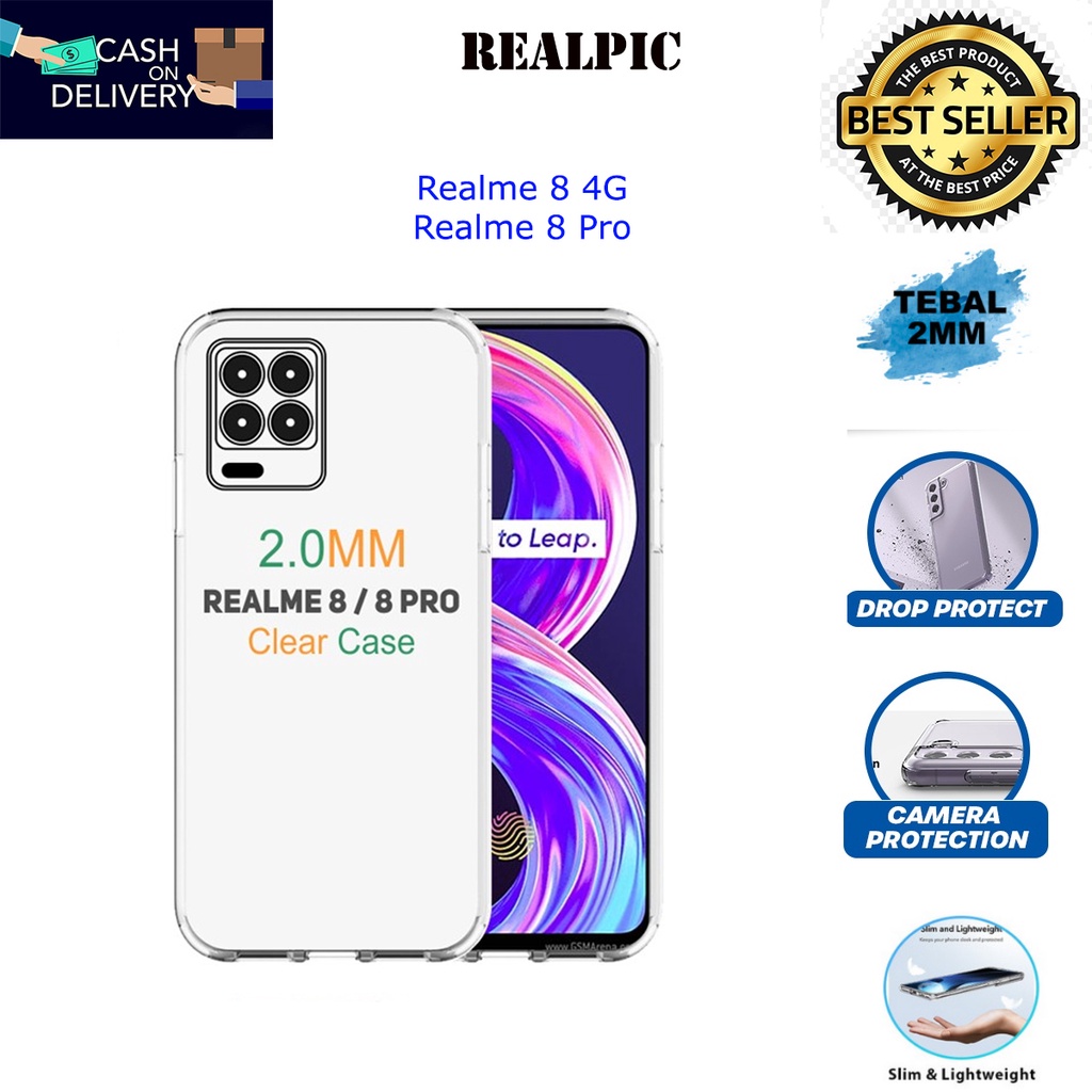 Case Realme 8 4G / Realme 8 Pro Casing Clear HD KETEBALAN 2MM BENING TRANSPARAN TPU Premium Softcase