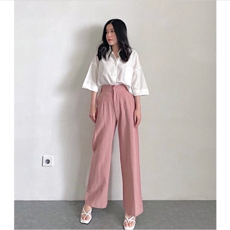 setelan set kode 3567 atasan top celana panjang katun linen rami adem baju kerja wanita kemeja celan