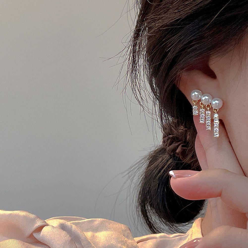 NEEDWAY Wanita Anting Menjuntai Mutiara Eleagnt Manis Untuk Perempuan Temperamen Anting Tetes Kristal