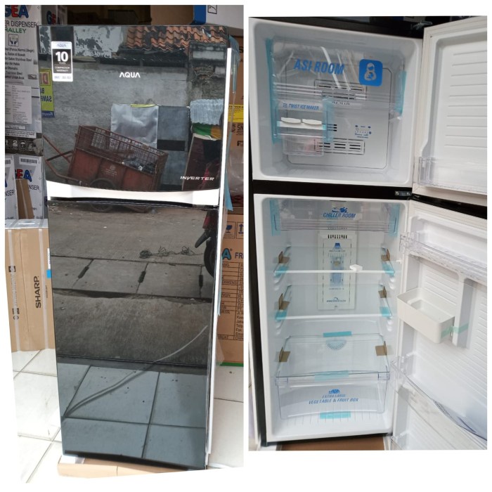 Kulkas Aqua Inverter Kulkas 2 Pintu Inverter [220 L] AQR-D275WBK/BK Tanpa Bunga Es Low Watt Jabodetabek