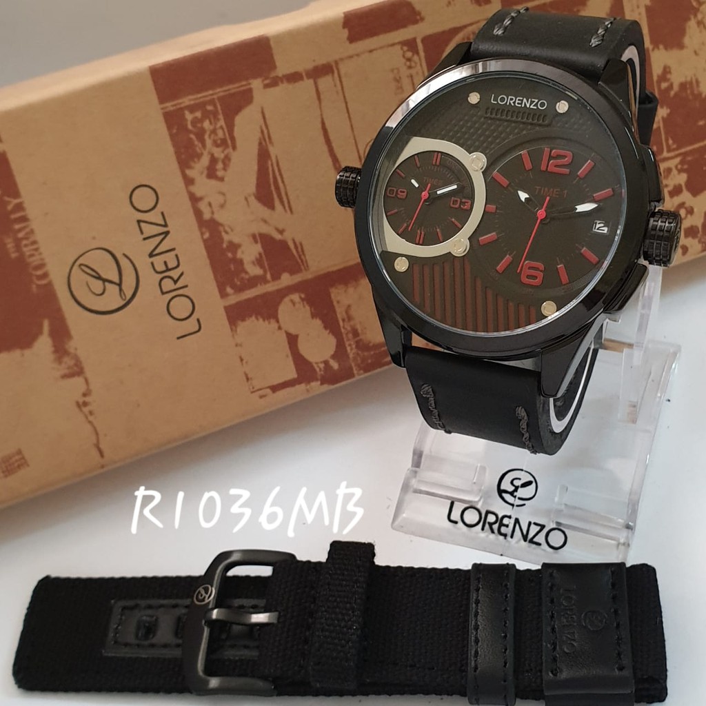 Jam Tangan Pria Paket Lorenzo 1036 Strap Kulit Leather Kanvas Original Terbaru