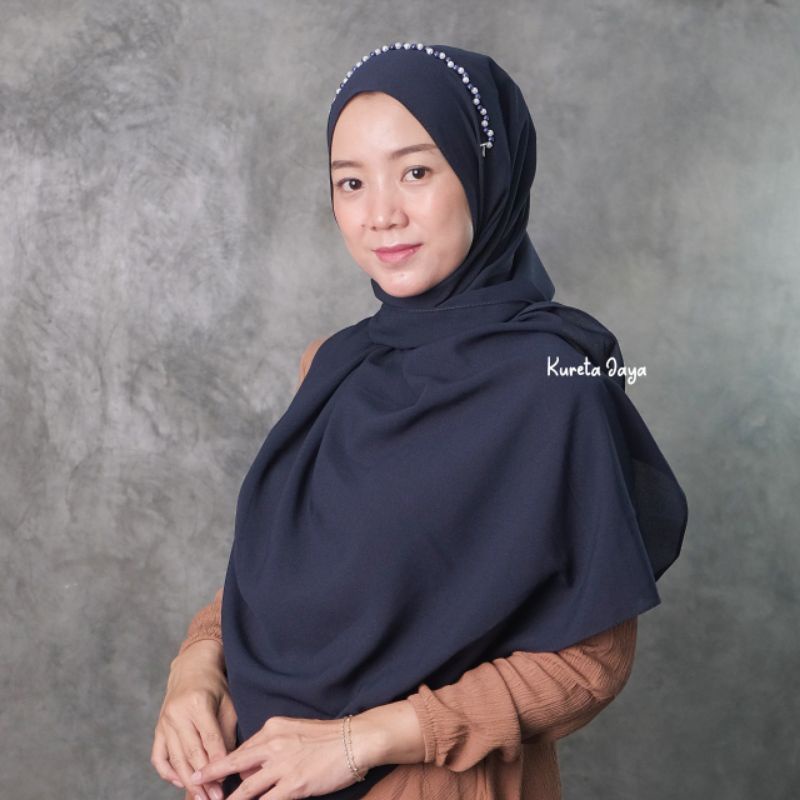 Pashmina Tali Instan Payet Diamond Strech Elastis Premium Pasmina Pesta Bando Swarosky Realpict Original PashminaPesta-Navy