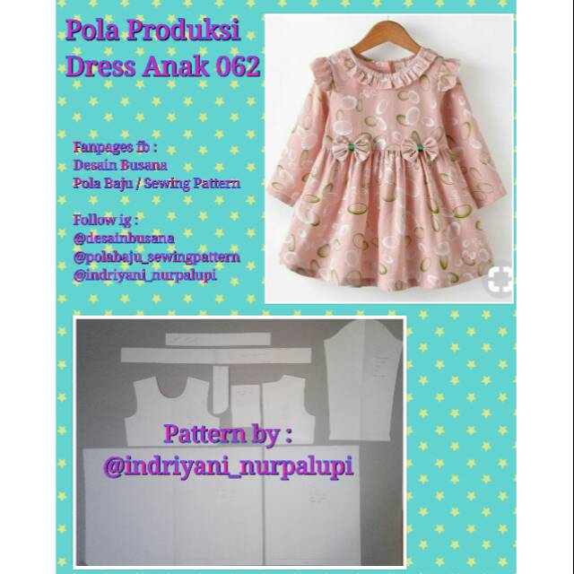 POLA DRESS ANAK 062 - Pola Baju - Pola Instan - Pola Produksi dress anak