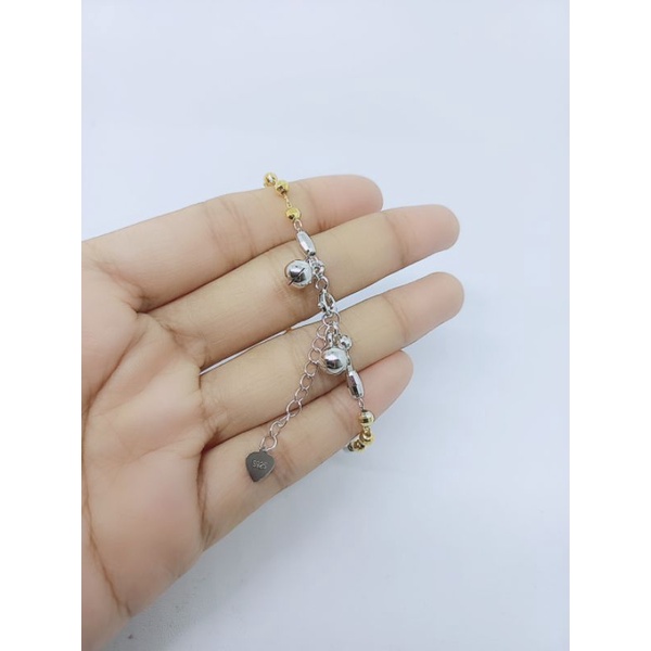 gelang pentol ukir variasi belimbing kombi warna +2bel / gelang perak asli silver 925 lapis emas