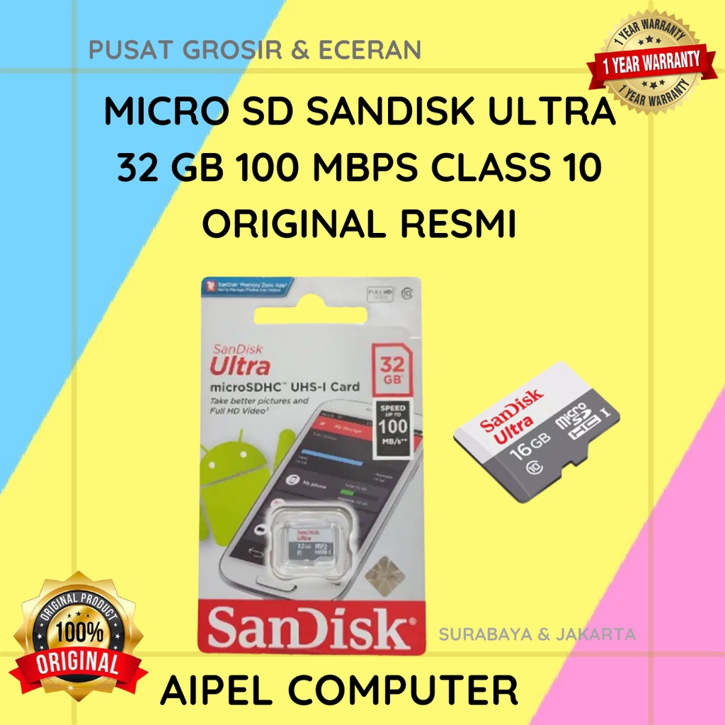 ULTRA32 | MICRO SD SANDISK ULTRA 32 GB 100 MBPS CLASS 10 ORIGINAL RESMI