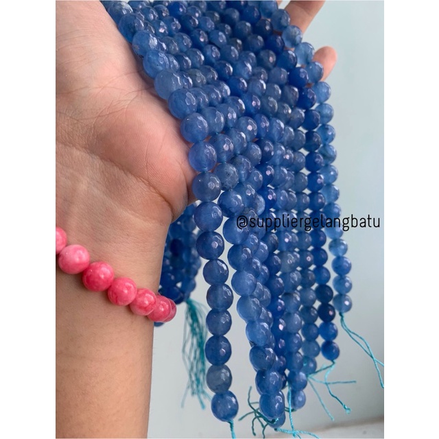 batu AGATE BIRU FACETED BEADS 10mm cutting blue bahan gelang kalung