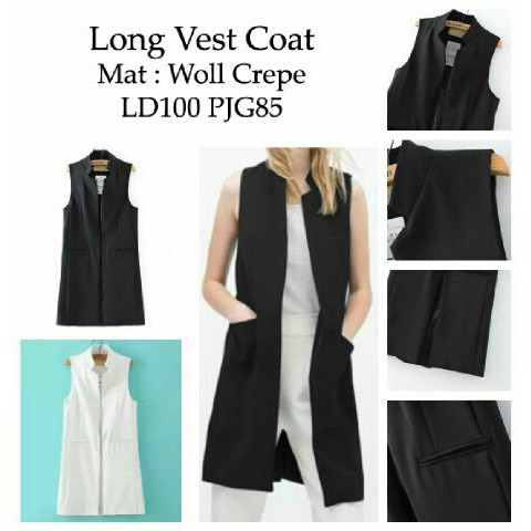 Pakaian Gilet Rompi Wanita long vest coat variasi warna Putih/ Hitam/ Abu-abu/ Moca/ Navy/ Biru Elek