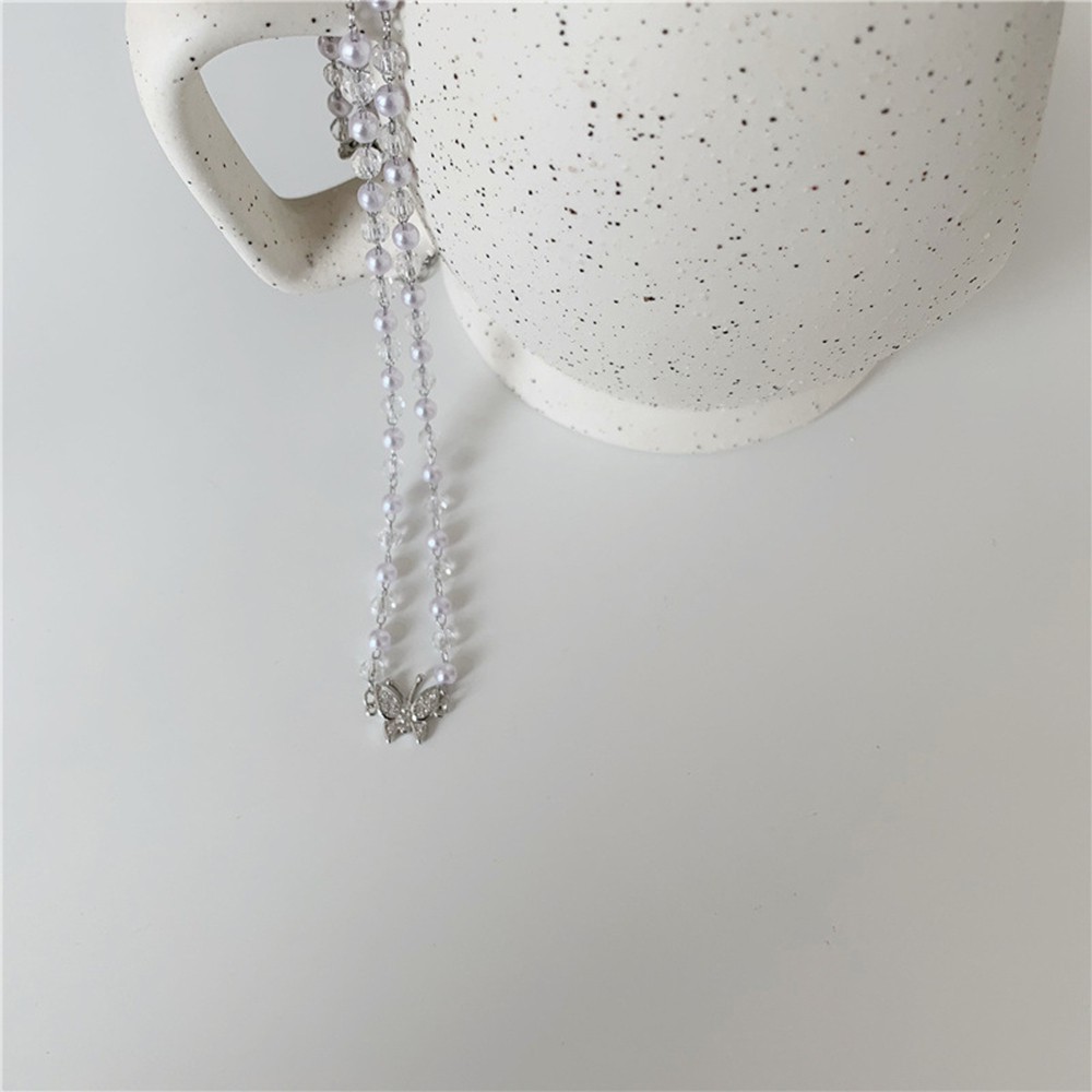 【COD Tangding】Crystal Pearl Butterfly Necklace Clavicle Chain Female Fashion Accessories Jewelry