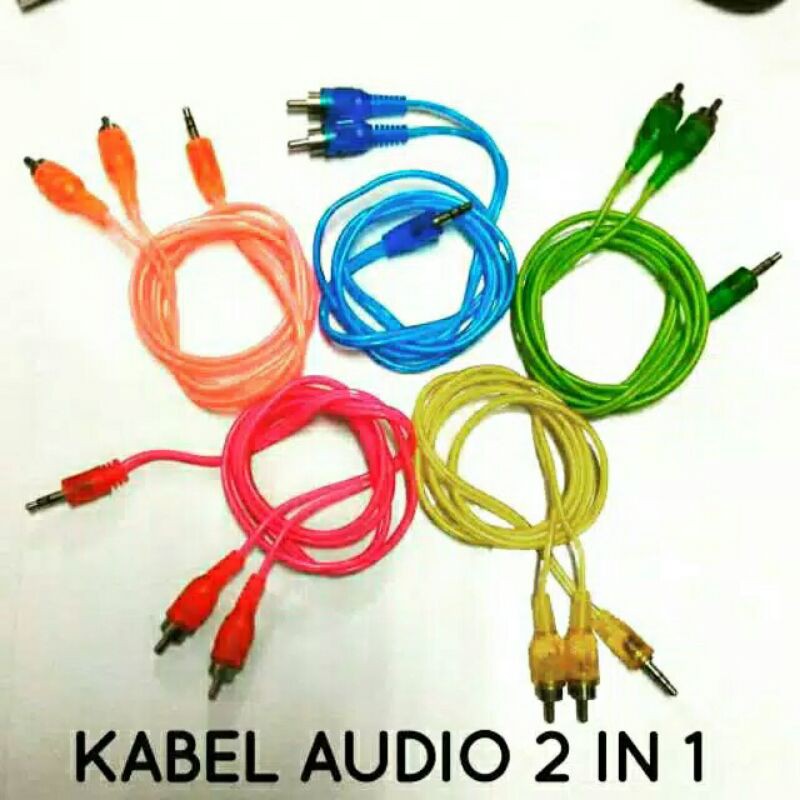 Kabel Audio RCA Aux 2in1 Pemutar musik HP ke Speaker panjang 1 meter