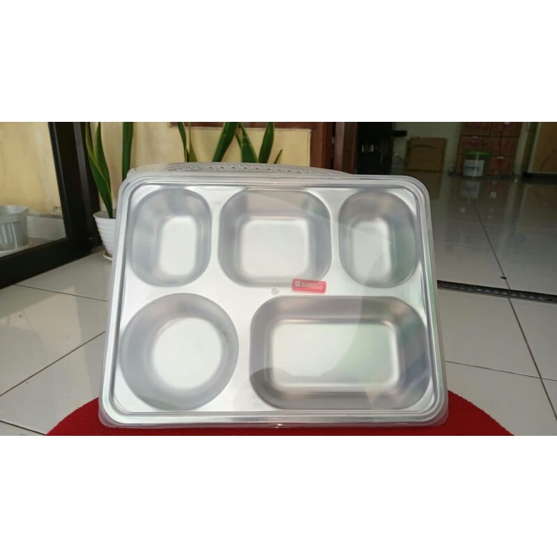 Food Tray Tempat makanan / piring stainless dengan tutup Plastik Plato/piring stainless tutup stainl