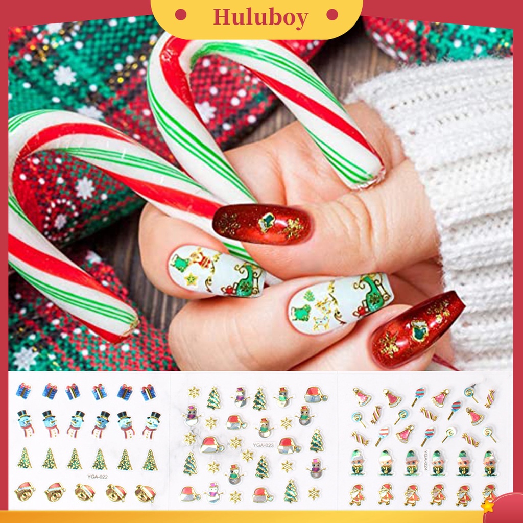 Huluboy Huluboy♡ 24pcs / Set Stiker Kuku Motif Natal Warna-Warni Untuk Dekorasi Manicure