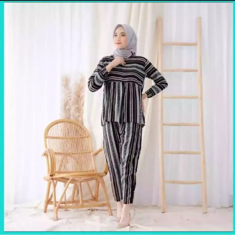 SETCEL / ONE SET ETNIK RAYON / BAJU TIDUR SETELAN WANITA PIYAMA KEKINIAN