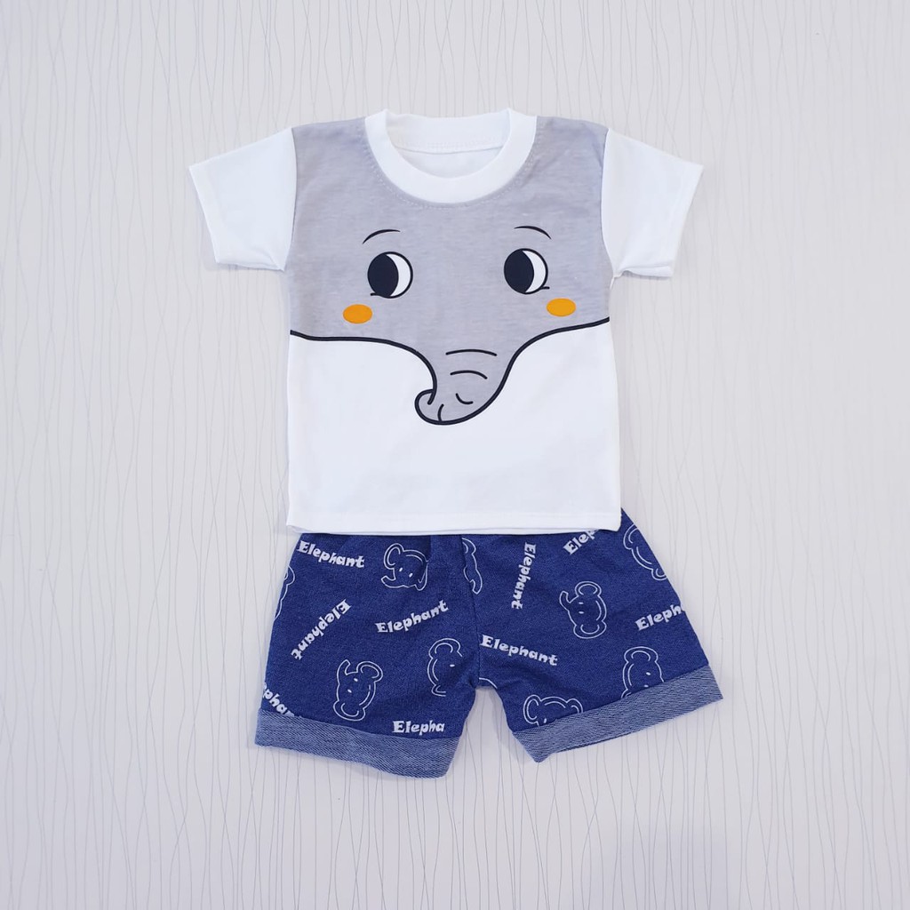 setelan pakaian anak laki-laki gajah / baju bayi cowo elephants