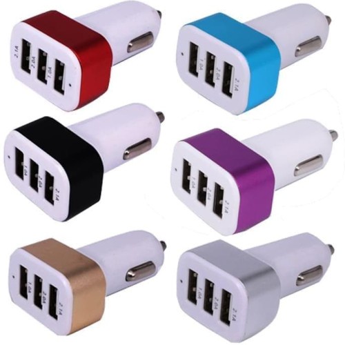 Adapter Colokan USB 3in1 Mobil Cas Car Charger Hp Android Iphone 3 Slot