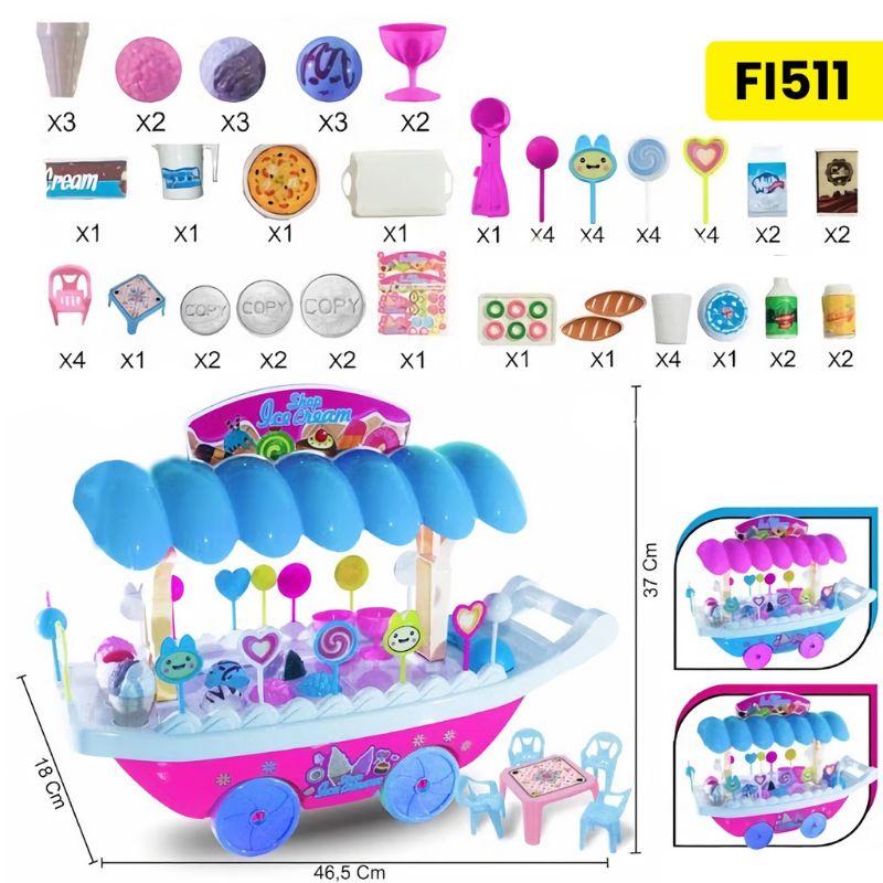 FI 511 - Mainan Gerobak Ice Cream Stroller Candy Happy Shop set FI511