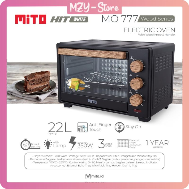 Mito MO777 (FREE Pencapit Anti panas) Oven Listrik MITO HIT MO 777 Low Watt Kapasitas 22 Liter MO777 GARANSI RESMI - MO777 Putih Hitam Silver Sakura Pink Purple Amethyst