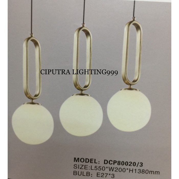 LAMPU GANTUNG HIAS MINIMALIS MODERN MEJA MAKAN BOLA 3 20CM GOLD