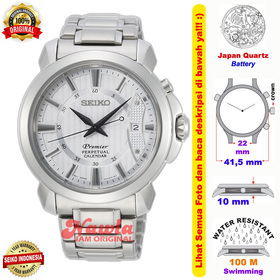 Seiko Premier SNQ155P1 Perpetual Sapphire White - Jam Tangan Pria SNQ155