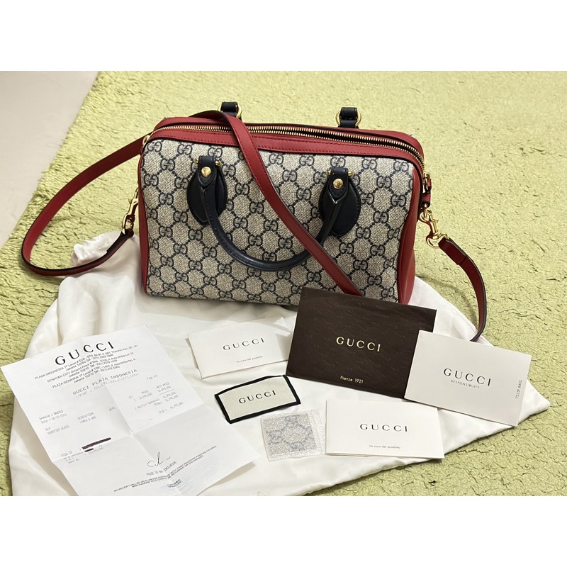 [SOLD]Gucci Supreme Boston Linea Bag Navy Red