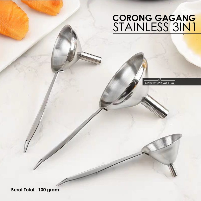 Corong Gagang Stainless Mini SET 3in1 serbaguna tuang minyak garam kecap jus buah