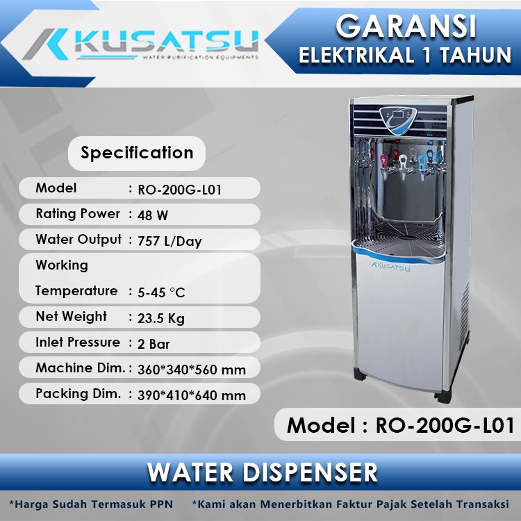 Luxury Stainless Steel Water Dispenser RO-200G-L01 125W Kusatsu