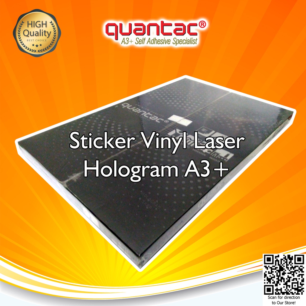 Repack 20 - Quantac Sticker Vinyl Hologram Digital Print Laser Toner A3+ Holographic Rainbow Pelangi Stiker Label Kemasan Anti Air Tidak mudah Sobek