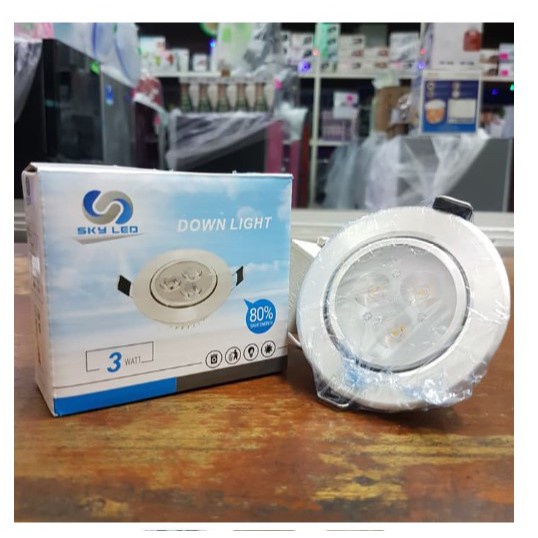 Downlight Sky LED 3 Watt Ceiling Lamp Down Light Body Silver 3 Mata