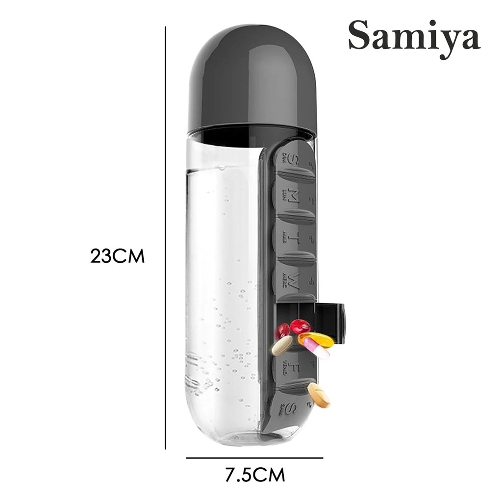 botol air plastik olahraga menggabungkan kotak pil harian organizer / drinking bottles leak-proof