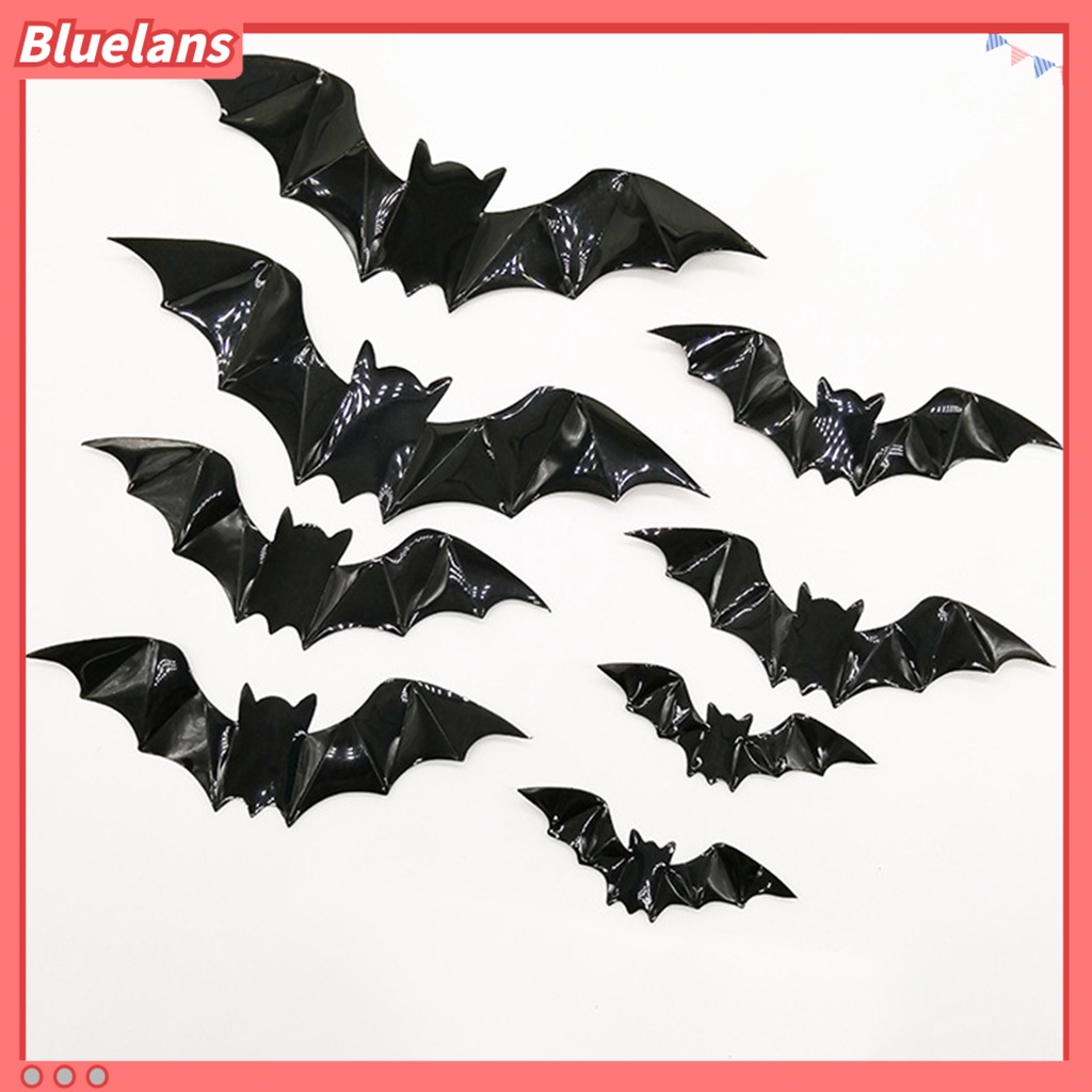 1 Set Stiker Dinding Desain Kelelawar Seram Anti Air Untuk Dekorasi Rumah