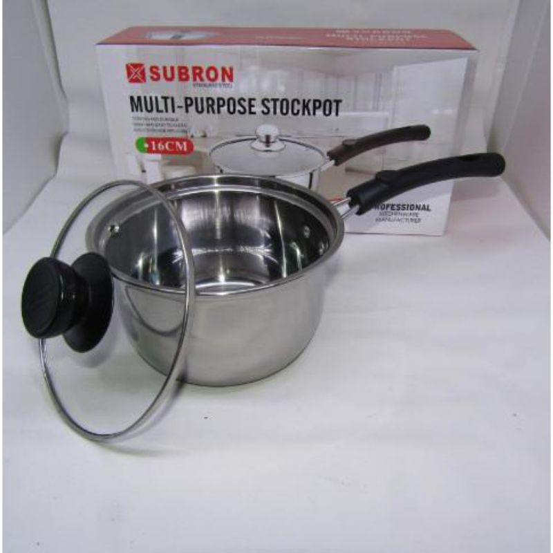 Panci mie 16cm tutup kaca stenliss steel subron / multi-purpose stockpot