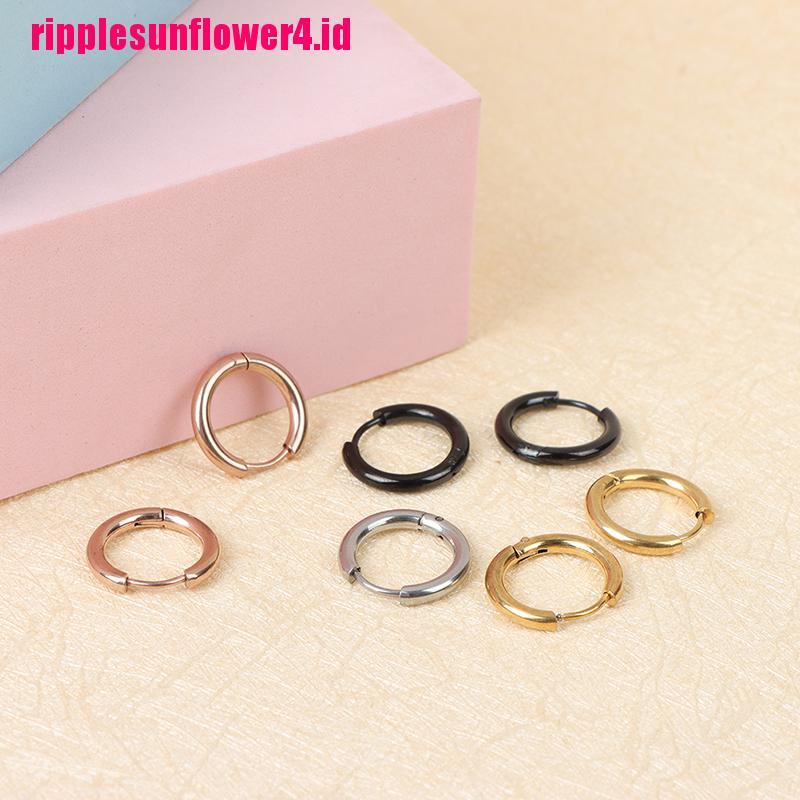 5pcs / lot Anting Hoop Bentuk Lingkaran Geometris Bahan Stainless Steel