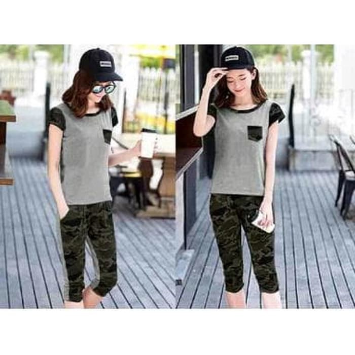 Gaun / dress wanita / cewe SETELAN ARMY BAJU STELAN WANITA DEWASA MODIS LENGAN PENDEK TRENDY MURA -