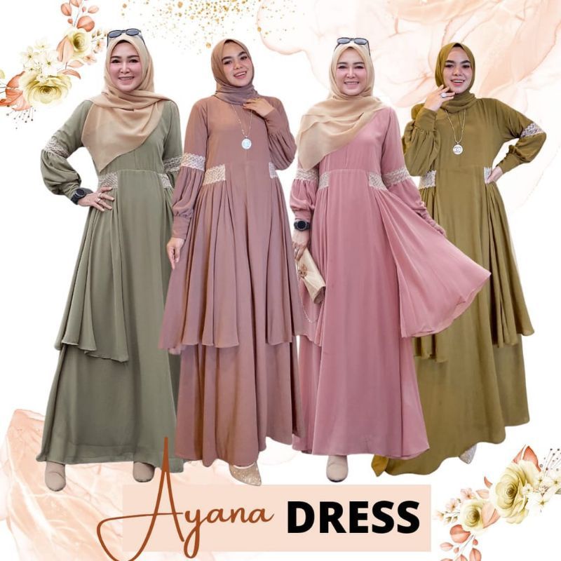 Gamis Terbaru 2022 Ayana Dress Gamis Ceruty babydoll Polos Full Puring Gamis Import Renda