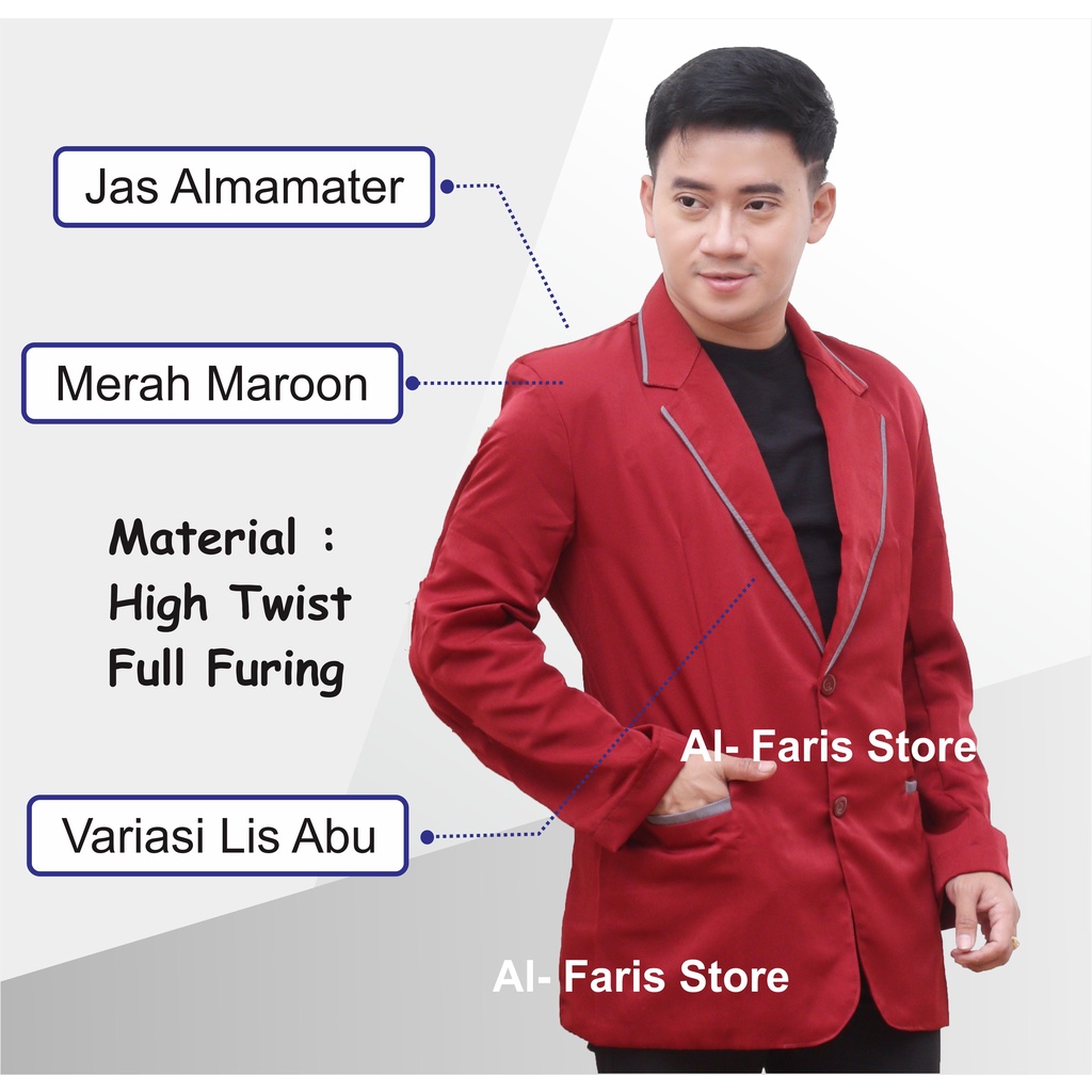 JAS ALMAMATER MERAH maroon LIST ABU / JAS PONDOK pesantren / blazer sekolah / jas maroon osis / jas 