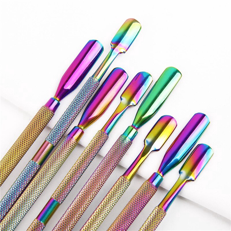 Pinset Stainless Steel Ujung Ganda Warna Pelangi untuk Manicure / Pedicure