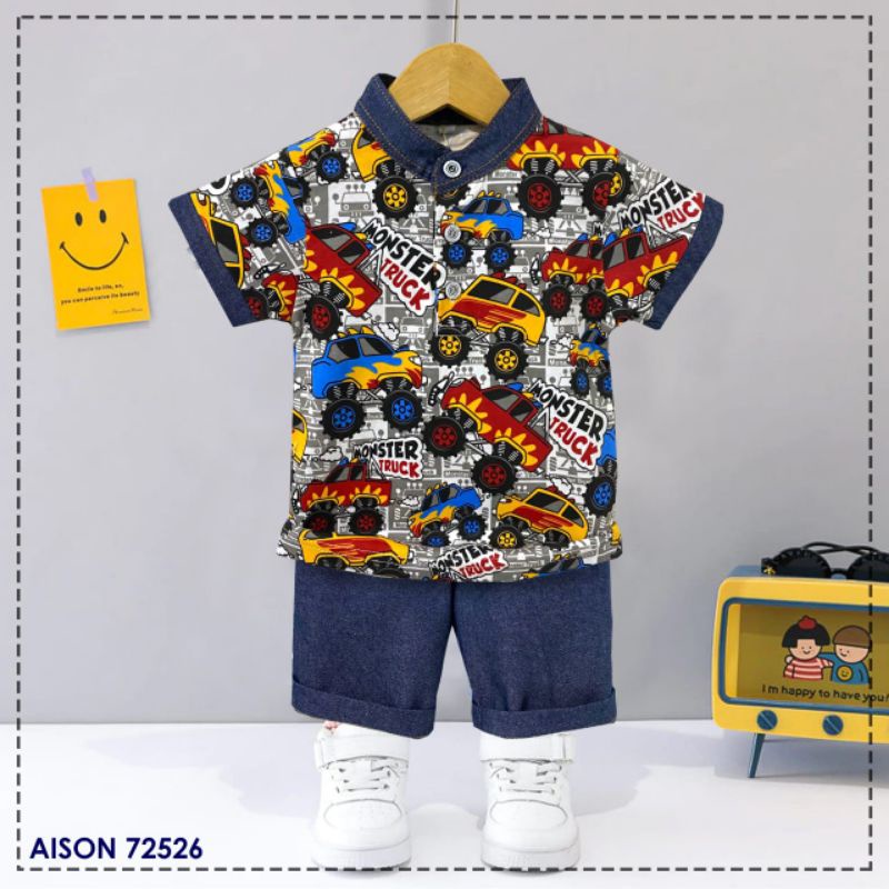 BAJU SETELAN ANAK COWOK IMPORT AISON 0-6 TAHUN MOBIL/SETELAN KAOS ANAK LAKI LAKI POLO AISON