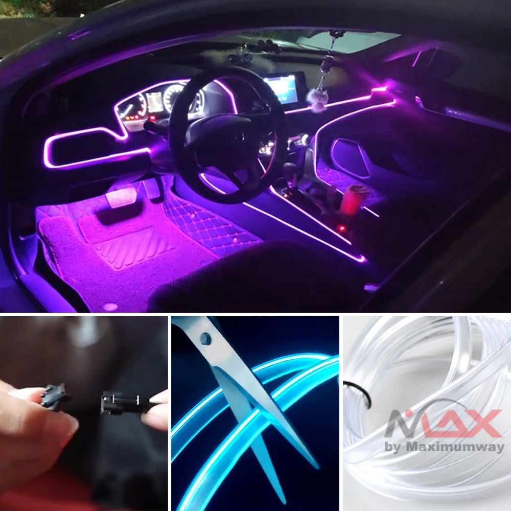 LED Neon Dekorasi Interior Mobil 3 meter 12 V Cigarette Plug Lampu Interior Mobil LED Neon