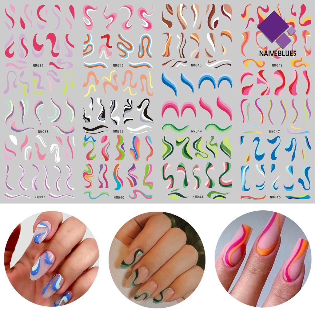 Naiveblue &gt; 3Pcs / Set Stiker Decal Motif Geometri Tahan Air Untuk Dekorasi Nail Art / Manicure