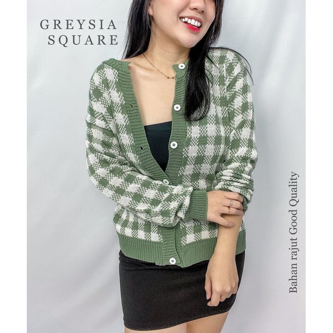 MDLV ~ Greysia Square Rajut Cardigan Wanita Cardigan Motif Kotak Fashion Wanita