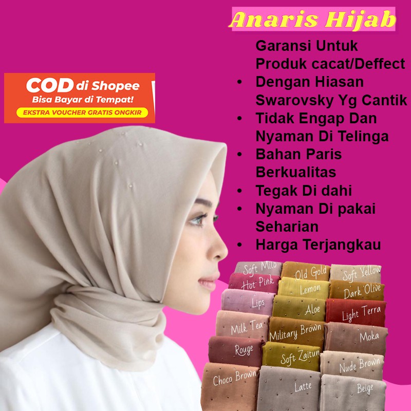 Jilbab Segi Empat Swarovski Paris Square Permata Tabur Warna Khimar premium Original Ori Murah AMY 1