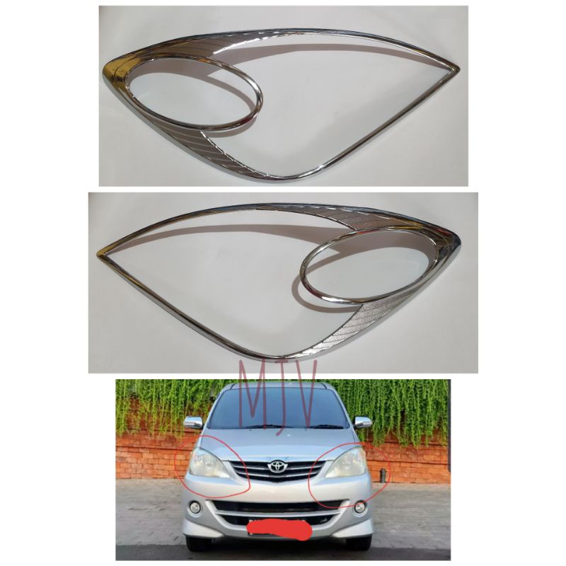 GARNIS LAMPU DEPAN XENIA 2007-2010 CROM SET KANAN KIRI