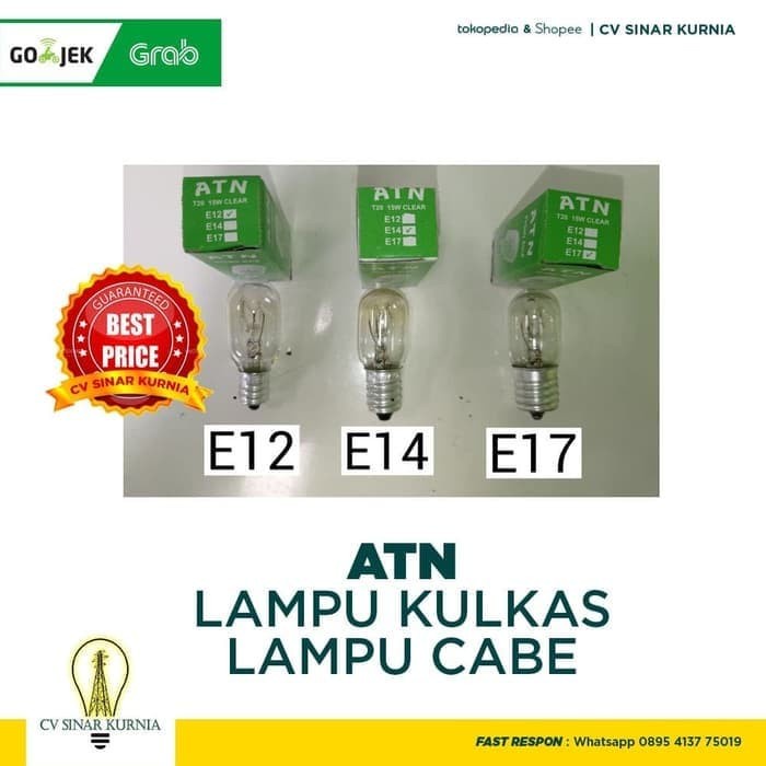 HARGA GROSIR Lampu Kulkas 15W  Tubular Lamp  LAMPU CABE E12 Merk ATN