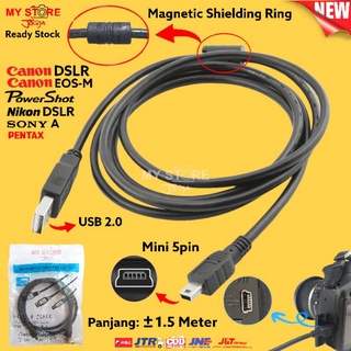 Kabel Data Kamera Mini USB 5pin Charger Cable ± 1.5M Canon EOS DSLR 550D 600D 650D 700D 750D 760D 800D 850D 1000D 1100D 1200D 1300D 1500D 4000D 3000D 60D 70D 77D 80D 90D 5D 5D2 5D3 5DII 5D3 6D 7D 7DII 6DII 100D 200D PowerShot IXUS EOS-M M2 M3 M5 M10 2000D
