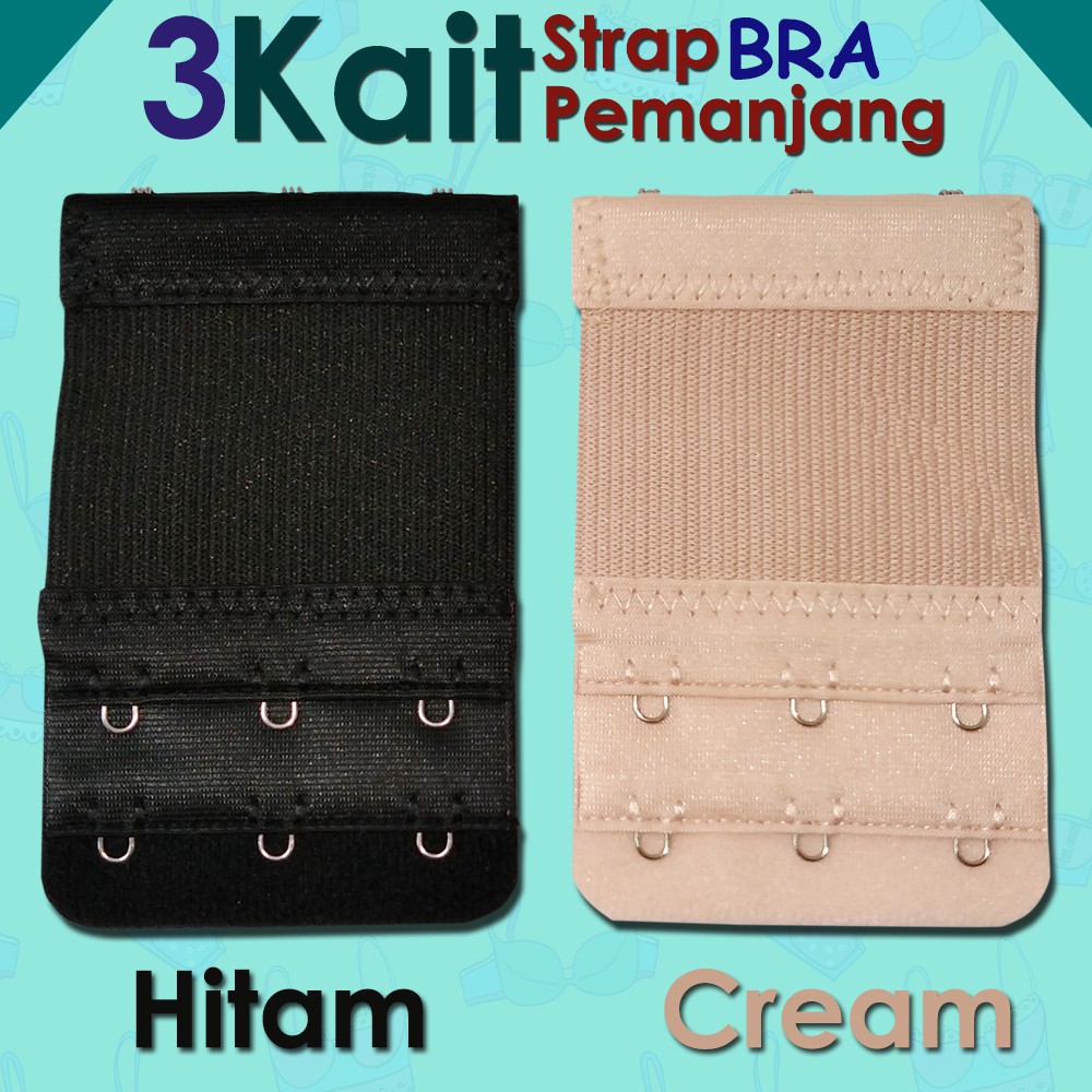 Sambungan Bra 2 atau 3 Kait Melar bra Super Extender Strap Nylon sambungan tali bh Elastis Karet tally Extension Pengait