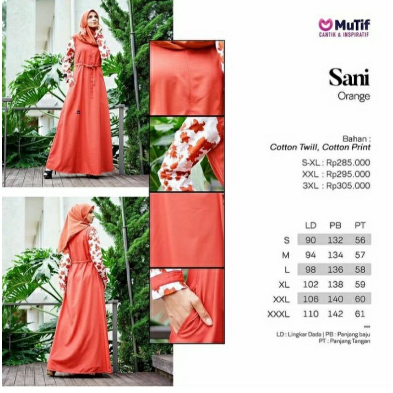 Mutif MV 26 Sani Dusty Pink - Mutif Sani Orange - Baju Muslim Gamis Premium Casual Ori Terbaru