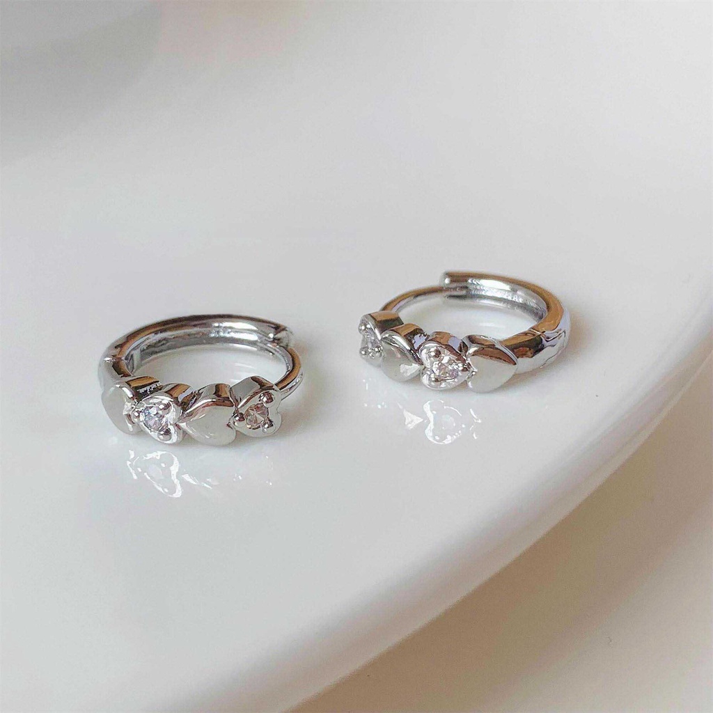 Anting Stud S925 Sterling Silver Zircon Bentuk Hati Gaya Korea Untuk Wanita