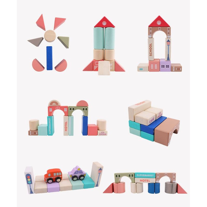 city building block 115 pcs / mainan blok kayu / wooden toys